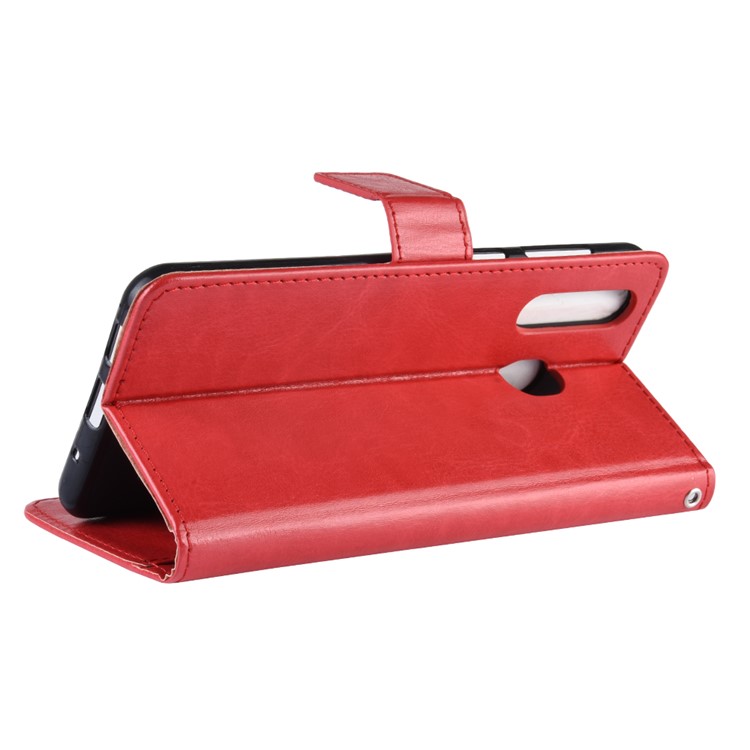 Crazy Horse Leather Wallet Case with Strap for Samsung Galaxy A40 - Red-6