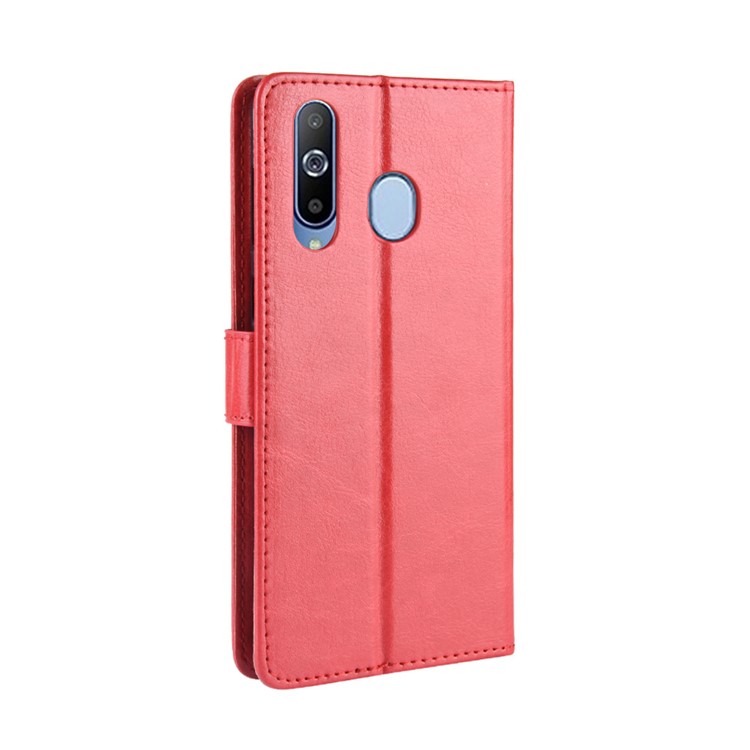 Crazy Horse Leather Wallet Case with Strap for Samsung Galaxy A40 - Red-7