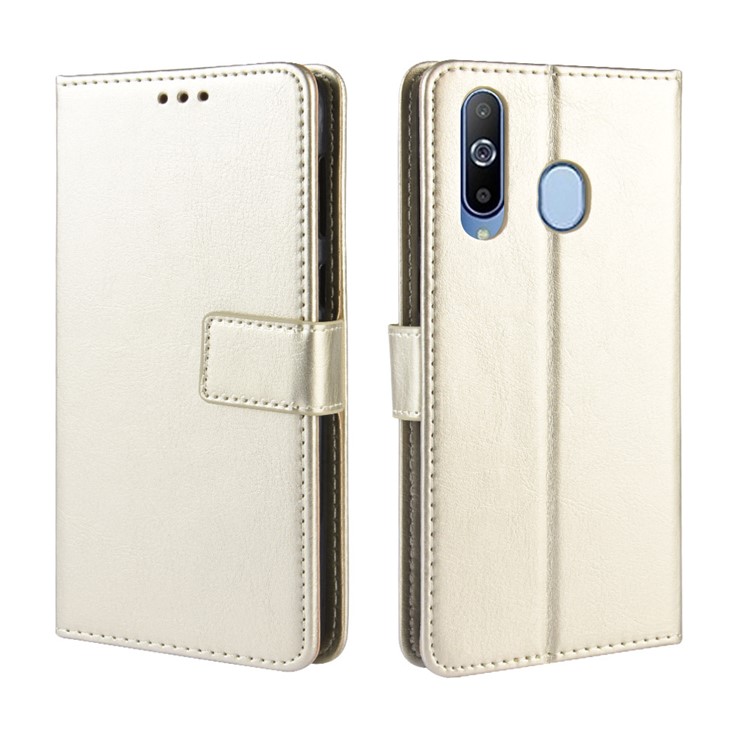 Crazy Horse Leather Wallet Case with Strap for Samsung Galaxy A40 - Gold-2