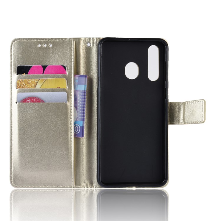 Crazy Horse Leather Wallet Case with Strap for Samsung Galaxy A40 - Gold-4
