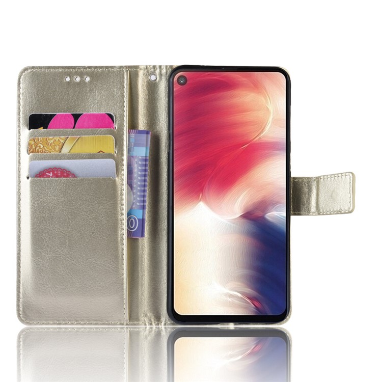 Crazy Horse Leather Wallet Case with Strap for Samsung Galaxy A40 - Gold-5