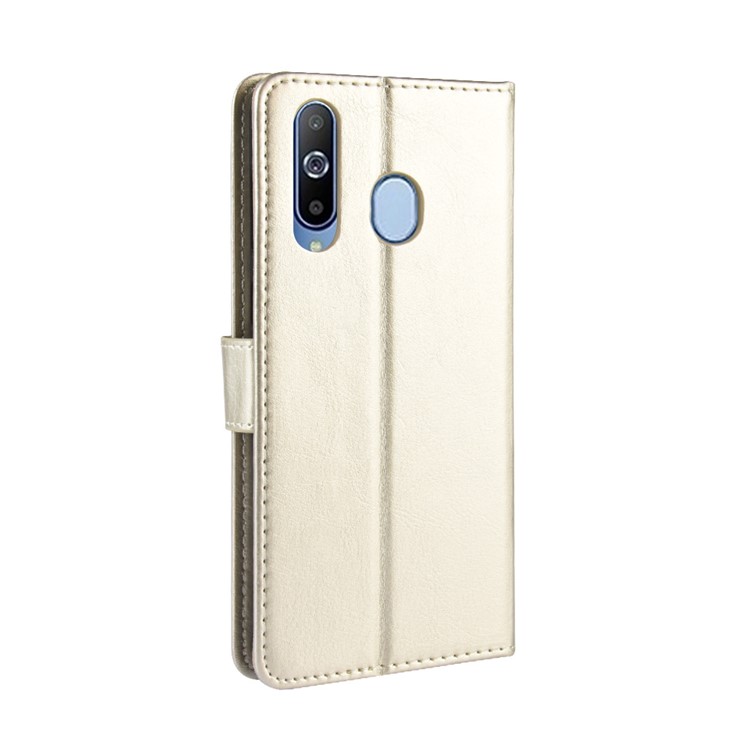 Crazy Horse Leather Wallet Case with Strap for Samsung Galaxy A40 - Gold-7