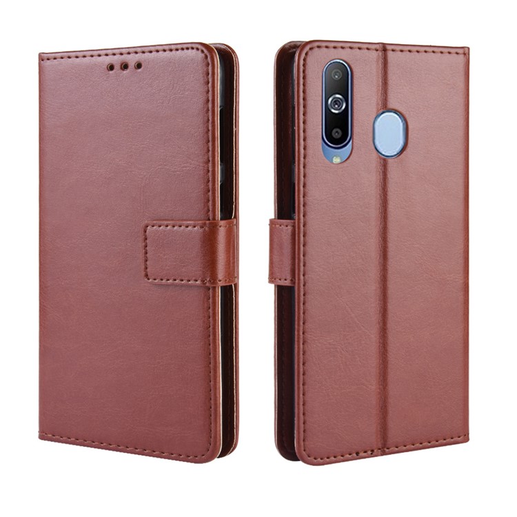 Crazy Horse Leather Wallet Case with Strap for Samsung Galaxy A40 - Brown-2