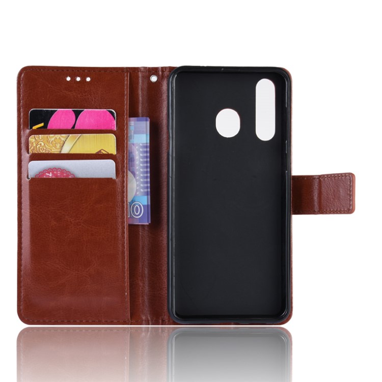 Crazy Horse Leather Wallet Case with Strap for Samsung Galaxy A40 - Brown-4