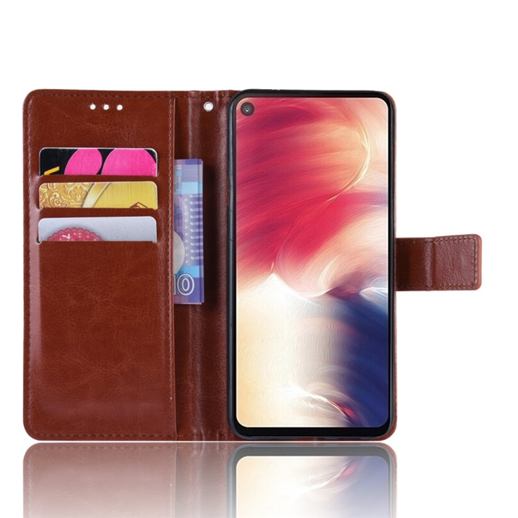 Crazy Horse Leather Wallet Case with Strap for Samsung Galaxy A40 - Brown-5