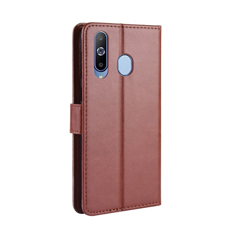 Crazy Horse Leather Wallet Case with Strap for Samsung Galaxy A40 - Brown-7
