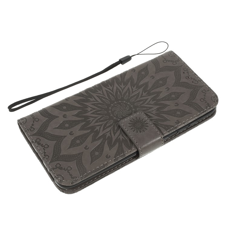 Estuche De Girasol PU Billetera De Cuero Cubierta Del Soporte Magnético Para Samsung Galaxy A70 - Gris-10