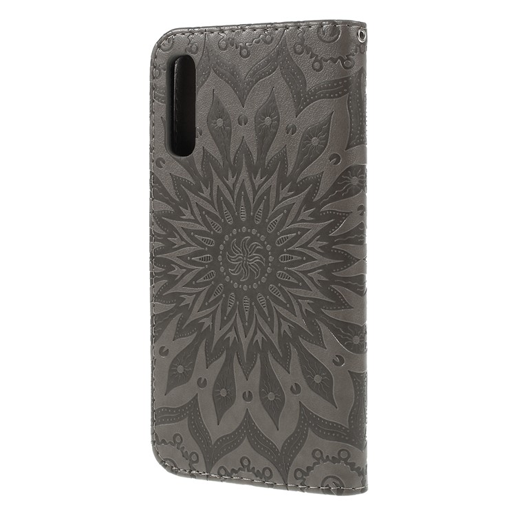 Estuche De Girasol PU Billetera De Cuero Cubierta Del Soporte Magnético Para Samsung Galaxy A70 - Gris-2