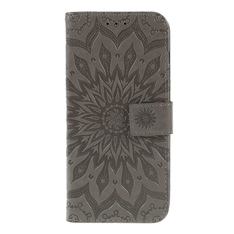 Estuche De Girasol PU Billetera De Cuero Cubierta Del Soporte Magnético Para Samsung Galaxy A70 - Gris-3