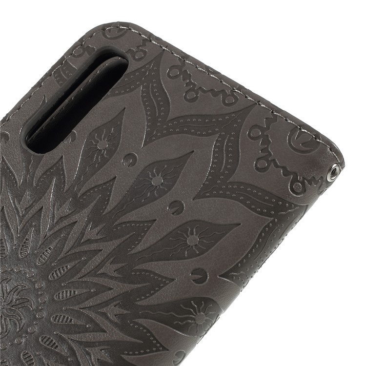 Estuche De Girasol PU Billetera De Cuero Cubierta Del Soporte Magnético Para Samsung Galaxy A70 - Gris-5
