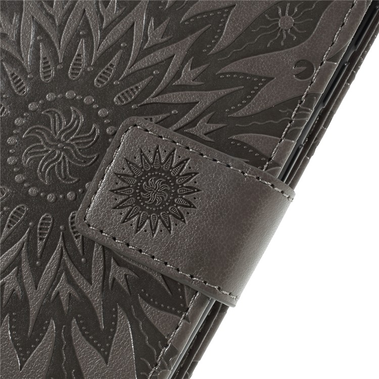 Estuche De Girasol PU Billetera De Cuero Cubierta Del Soporte Magnético Para Samsung Galaxy A70 - Gris-6