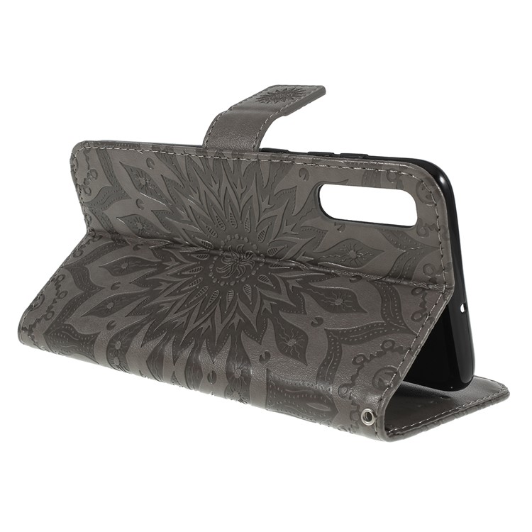 Estuche De Girasol PU Billetera De Cuero Cubierta Del Soporte Magnético Para Samsung Galaxy A70 - Gris-8