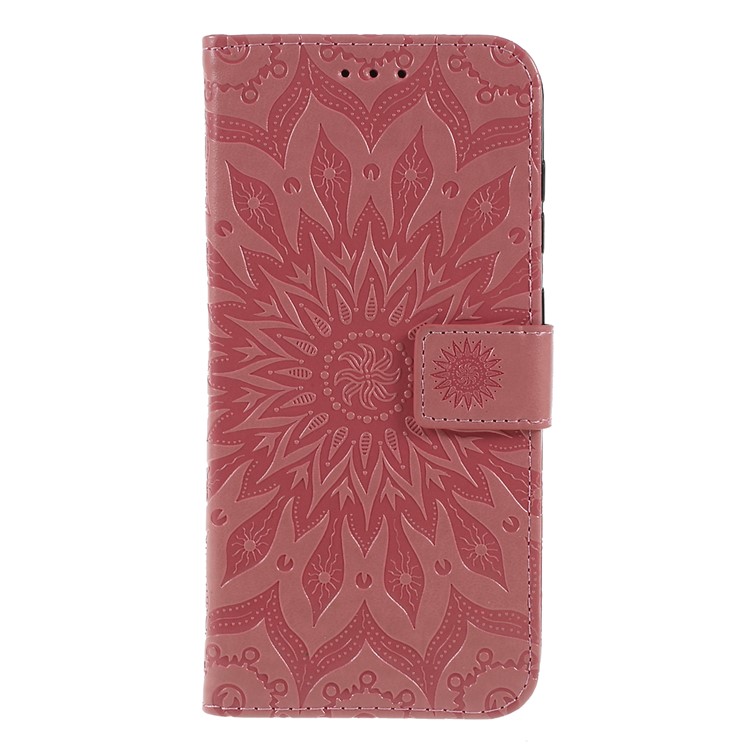 Imprint Sunflower PU Leather Wallet Magnetic Stand Cover for Samsung Galaxy A70 - Pink-1