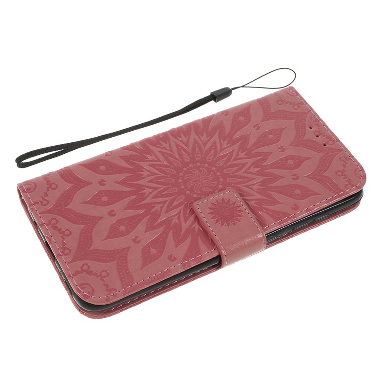 Imprint Sunflower PU Leather Wallet Magnetic Stand Cover for Samsung Galaxy A70 - Pink-5