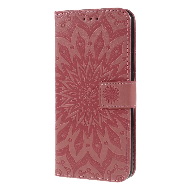 Imprint Sunflower PU Leather Wallet Magnetic Stand Cover for Samsung Galaxy A70 - Pink-6