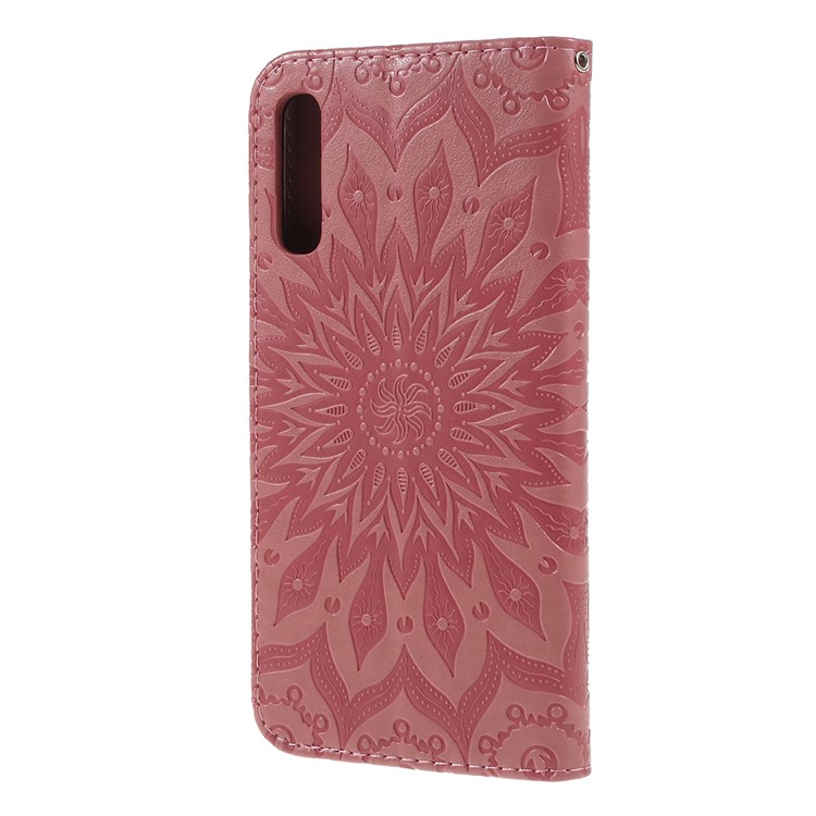 Imprint Sunflower PU Leather Wallet Magnetic Stand Cover for Samsung Galaxy A70 - Pink-7