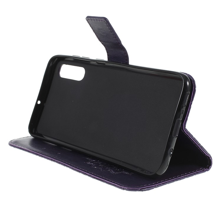 Imprint Sunflower PU Leather Wallet Magnetic Stand Cover for Samsung Galaxy A70 - Purple-2