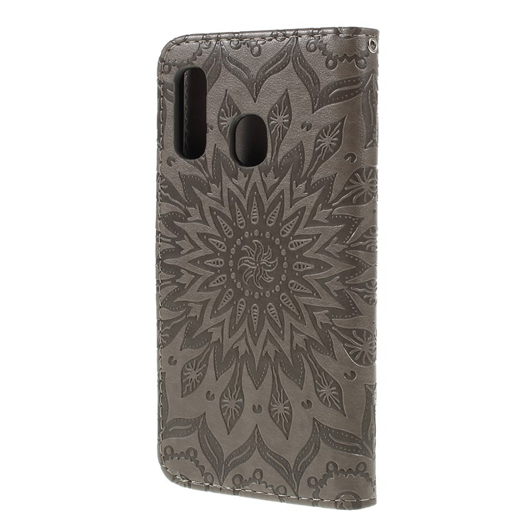 Imprint Sunflower Wallet Leather Stand Case for Samsung Galaxy A40 - Grey-2