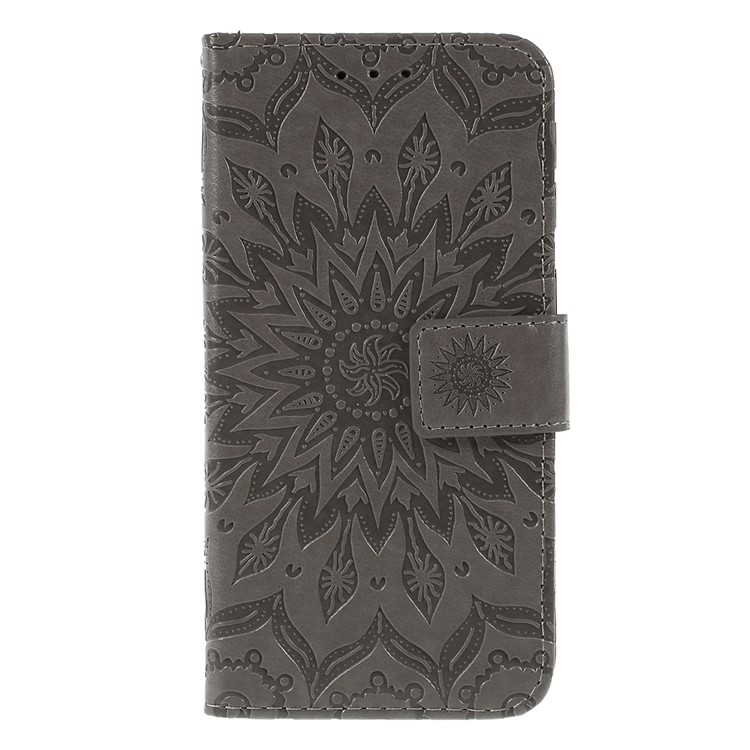 Imprint Sunflower Wallet Leather Stand Case for Samsung Galaxy A40 - Grey-3