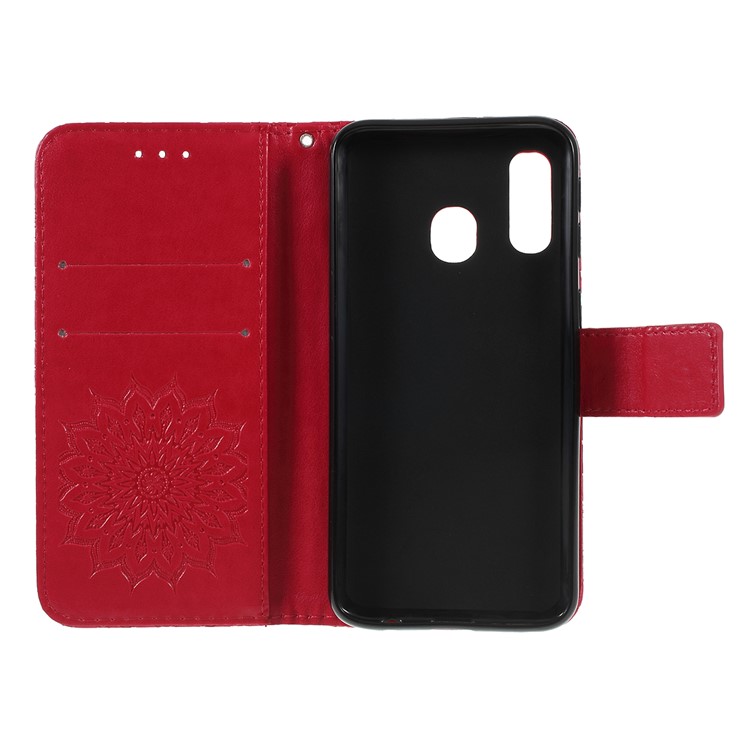 Imprint Sunflower Wallet Leather Stand Case for Samsung Galaxy A40 - Rose-4