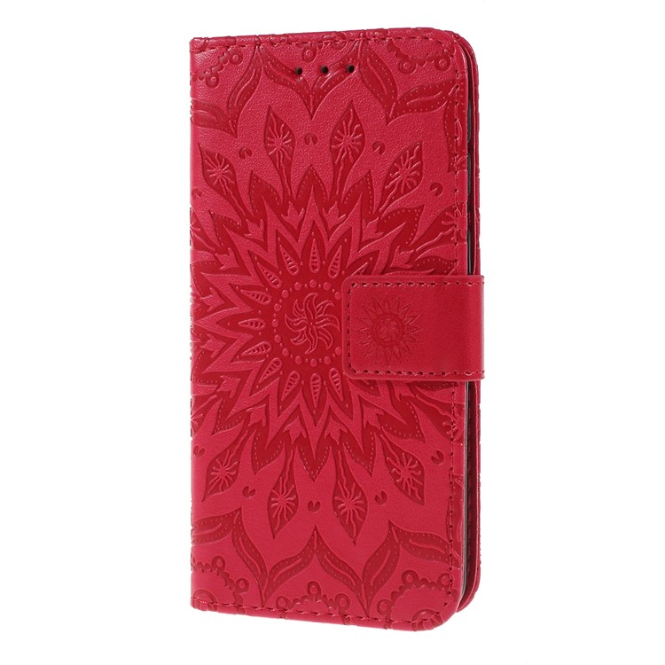 Imprint Sunflower Wallet Leather Stand Case for Samsung Galaxy A40 - Rose-6
