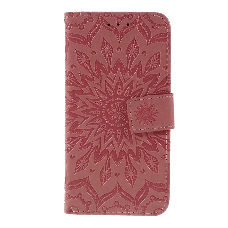 Imprint Sunflower Wallet Leather Stand Case for Samsung Galaxy A40 - Pink-1