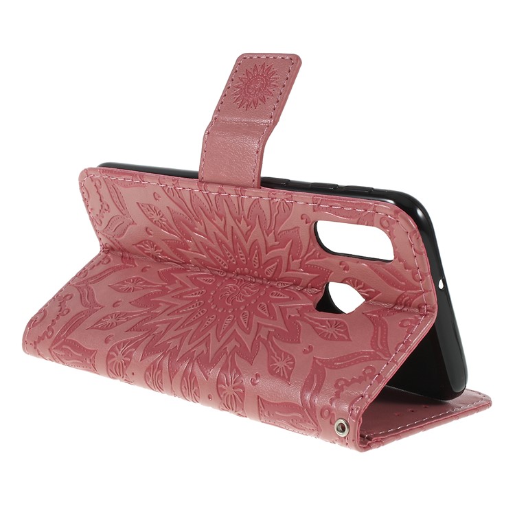 Imprint Sunflower Wallet Leather Stand Case for Samsung Galaxy A40 - Pink-3
