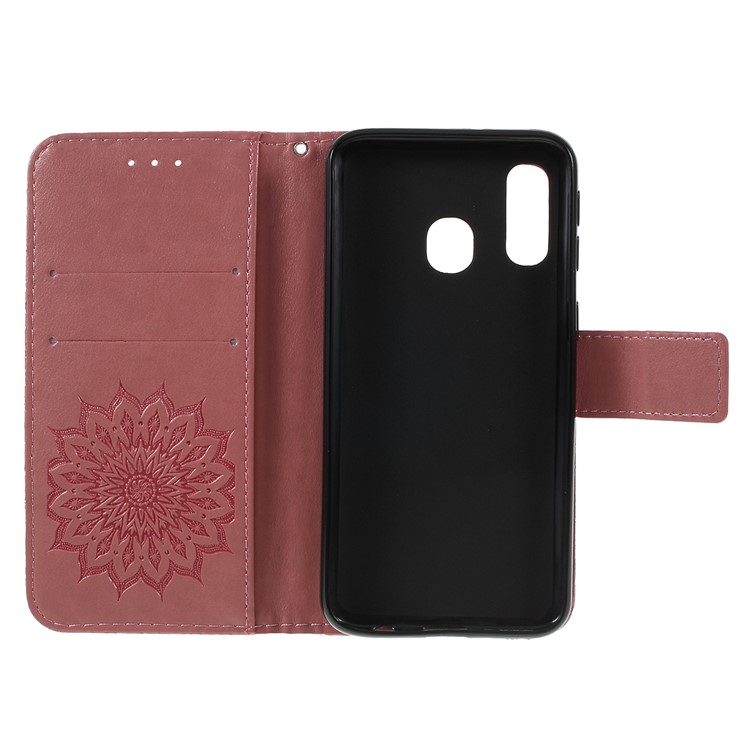 Imprint Sunflower Wallet Leather Stand Case for Samsung Galaxy A40 - Pink-4