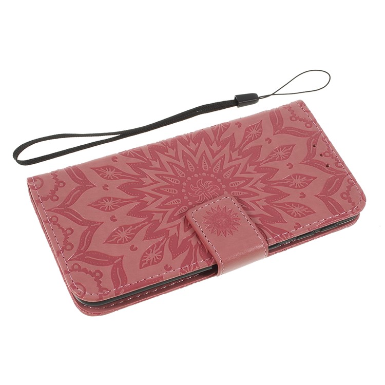 Imprint Sunflower Wallet Leather Stand Case for Samsung Galaxy A40 - Pink-5
