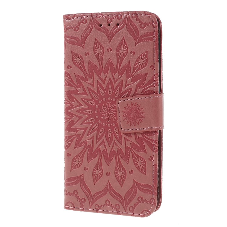Imprint Sunflower Wallet Leather Stand Case for Samsung Galaxy A40 - Pink-6