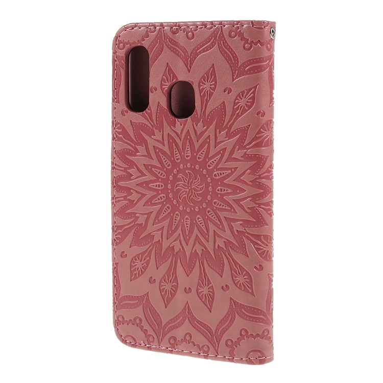 Imprint Sunflower Wallet Leather Stand Case for Samsung Galaxy A40 - Pink-7