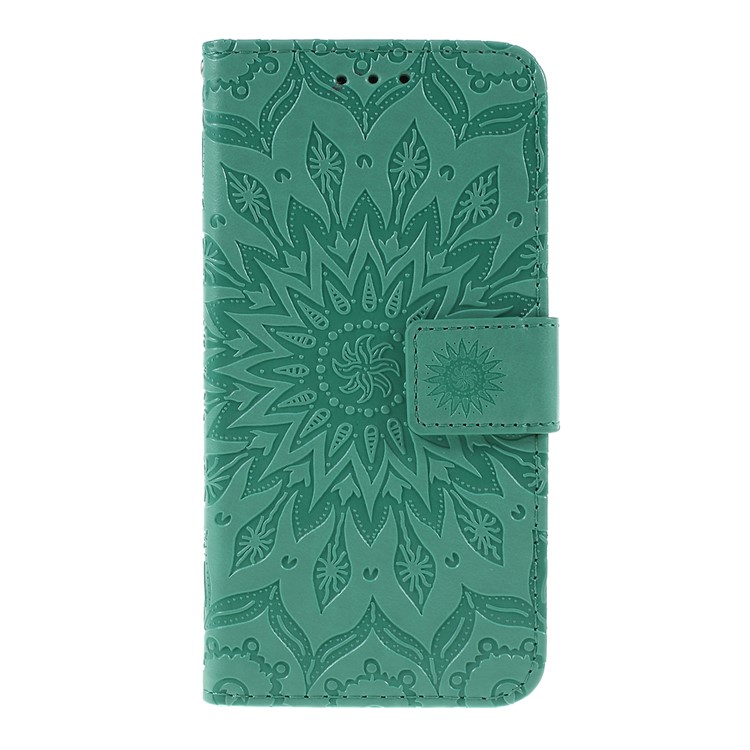 Imprint Sunflower Wallet Leather Stand Case for Samsung Galaxy A40 - Cyan-1