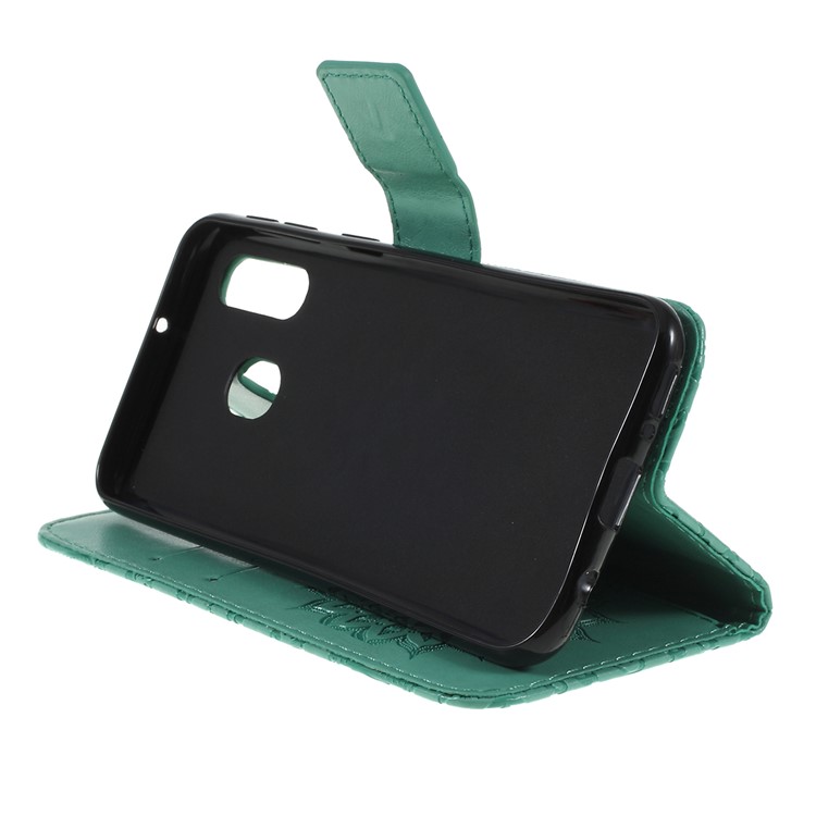 Imprint Sunflower Wallet Leather Stand Case for Samsung Galaxy A40 - Cyan-2