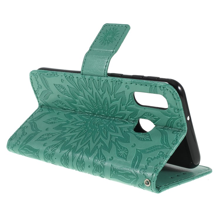 Imprint Sunflower Wallet Leather Stand Case for Samsung Galaxy A40 - Cyan-3