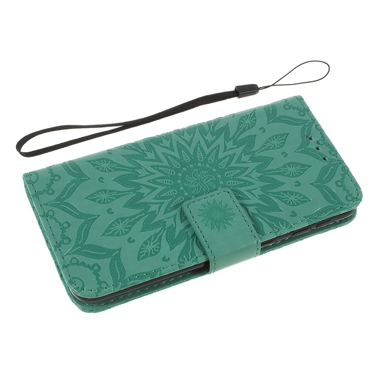 Imprint Sunflower Wallet Leather Stand Case for Samsung Galaxy A40 - Cyan-5