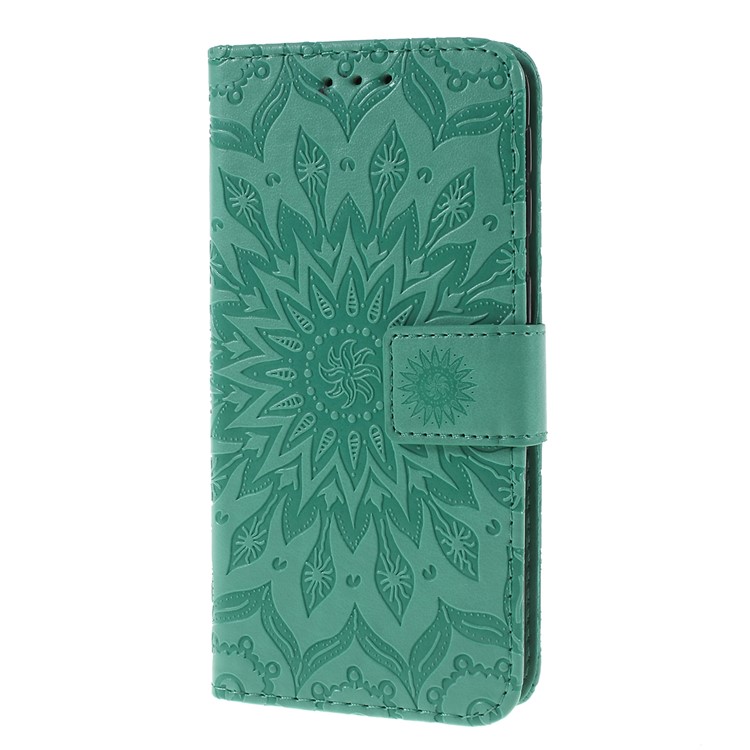Imprint Sunflower Wallet Leather Stand Case for Samsung Galaxy A40 - Cyan-6
