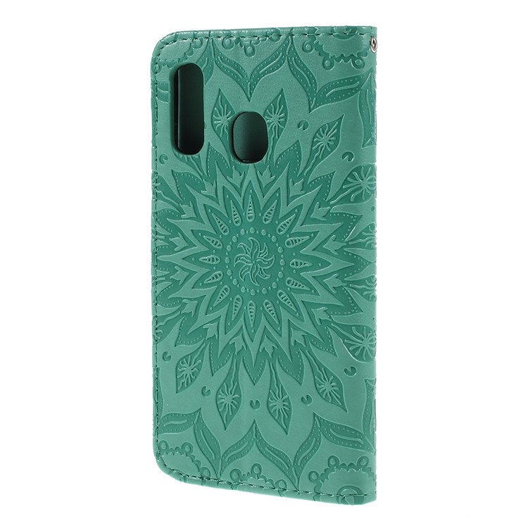 Imprint Sunflower Wallet Leather Stand Case for Samsung Galaxy A40 - Cyan-7
