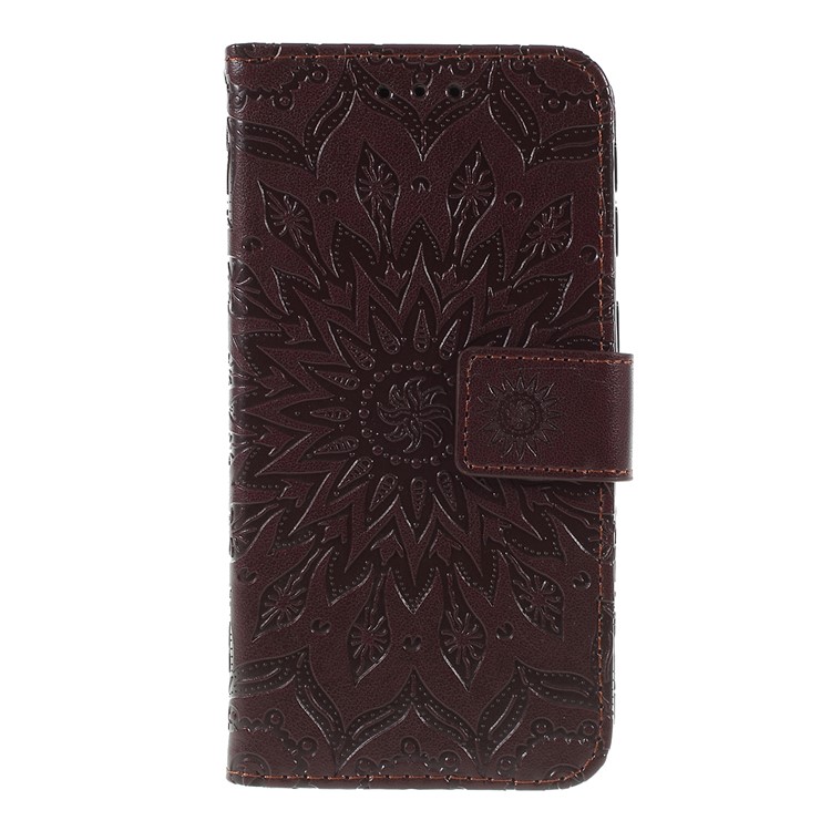 Imprint Sunflower Wallet Leather Stand Case for Samsung Galaxy A40 - Brown-1