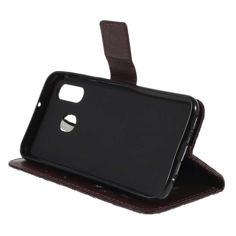 Imprint Sunflower Wallet Leather Stand Case for Samsung Galaxy A40 - Brown-2
