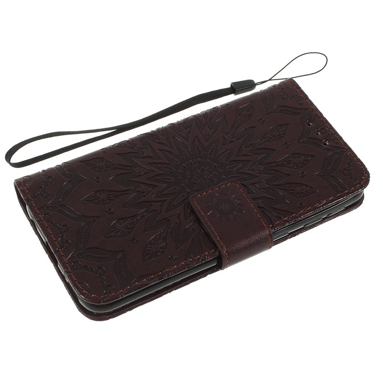 Imprint Sunflower Wallet Leather Stand Case for Samsung Galaxy A40 - Brown-5