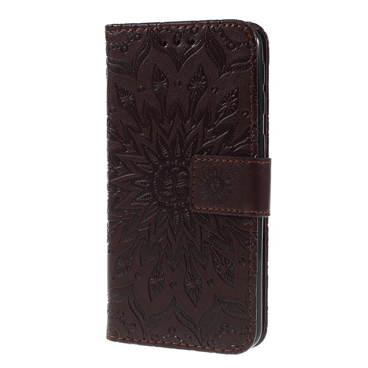 Imprint Sunflower Wallet Leather Stand Case for Samsung Galaxy A40 - Brown-6