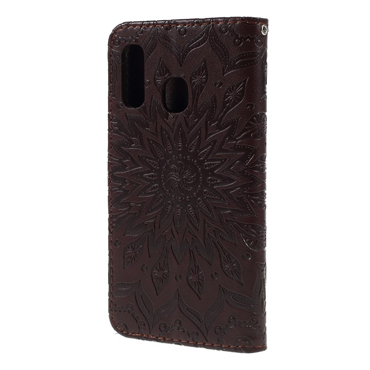 Imprint Sunflower Wallet Leather Stand Case for Samsung Galaxy A40 - Brown-7