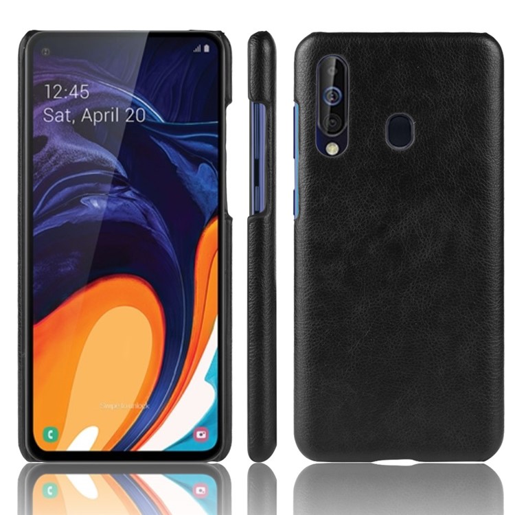 Litchi Texture PU Leather Coated Hard PC Phone Casing for Samsung Galaxy A60 - Black-1