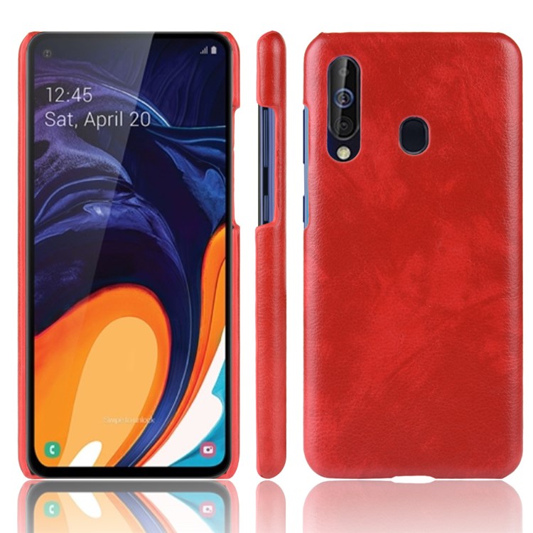 Litchi Texture PU Leather Coated Hard PC Phone Casing for Samsung Galaxy A60 - Red-1
