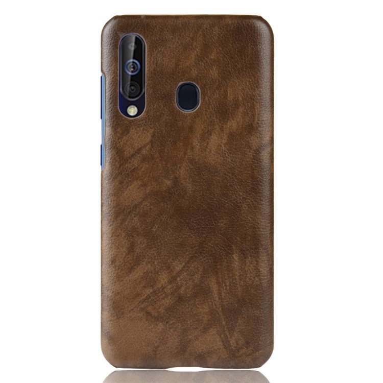 Litchi Texture PU Leather Coated Hard PC Phone Casing for Samsung Galaxy A60 - Brown-2
