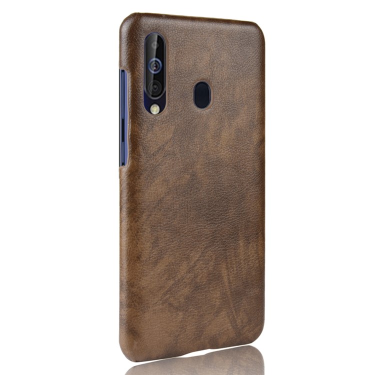 Litchi Texture PU Leather Coated Hard PC Phone Casing for Samsung Galaxy A60 - Brown-3