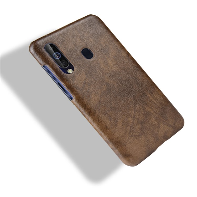 Litchi Texture PU Leather Coated Hard PC Phone Casing for Samsung Galaxy A60 - Brown-4
