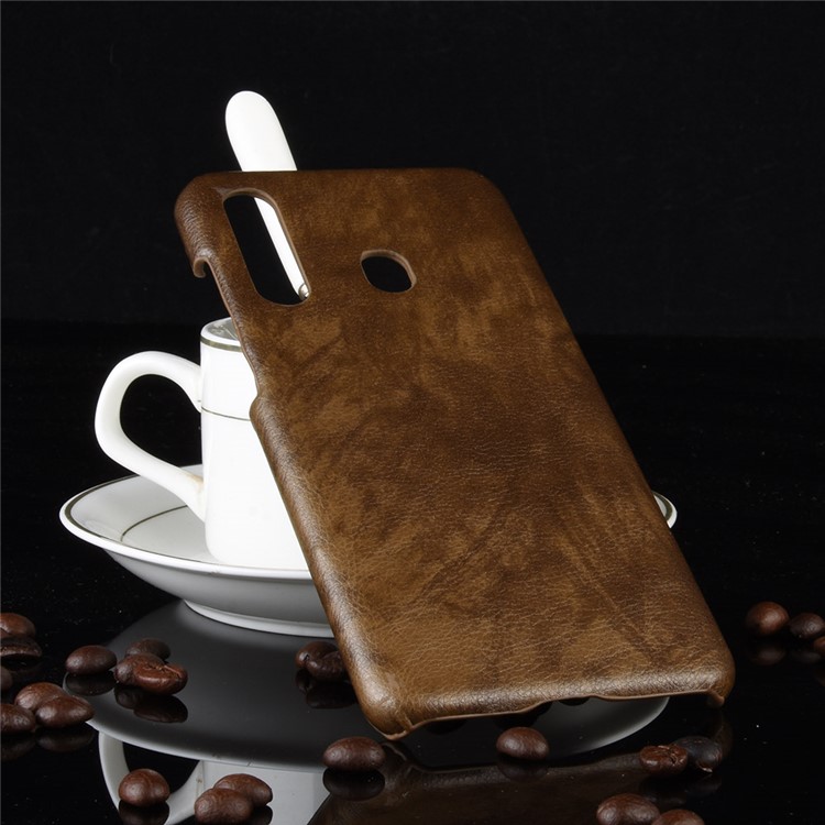 Litchi Texture PU Leather Coated Hard PC Phone Casing for Samsung Galaxy A60 - Brown-5