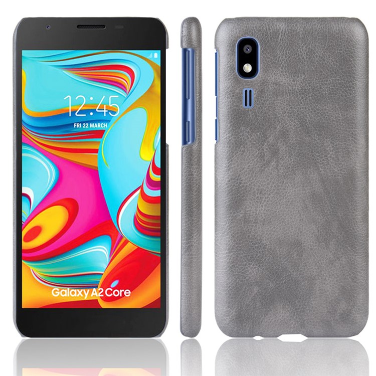 Litchi Texture PU Leather Coated Hard PC Cover Shell for Samsung Galaxy A2 Core - Grey-1