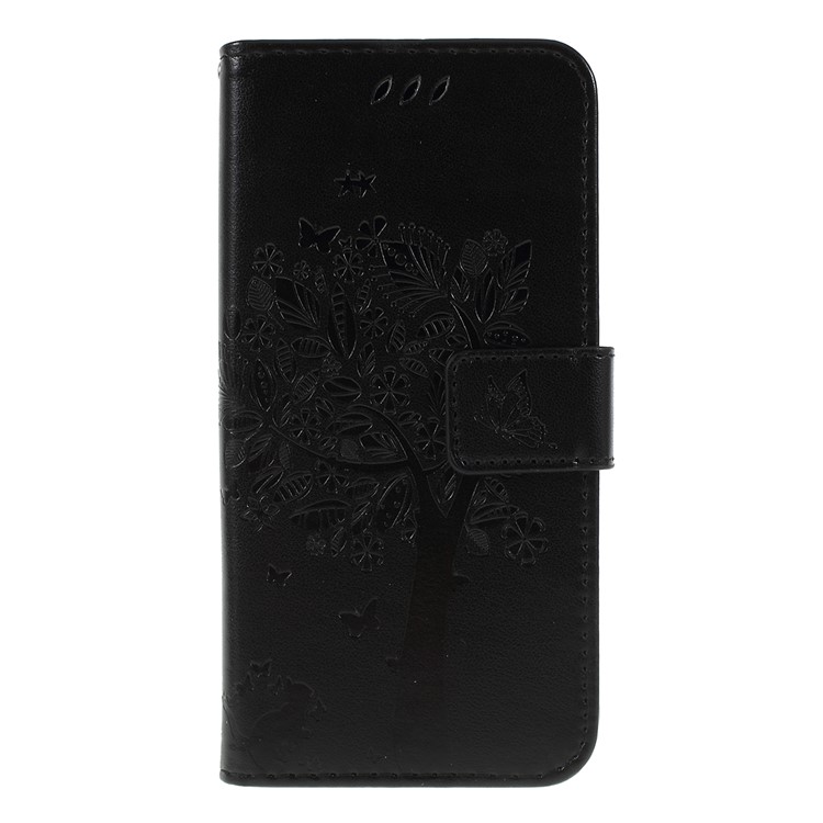 Imprint Cat and Tree Pattern Leather Wallet Case for Samsung Galaxy A40 - Black-3